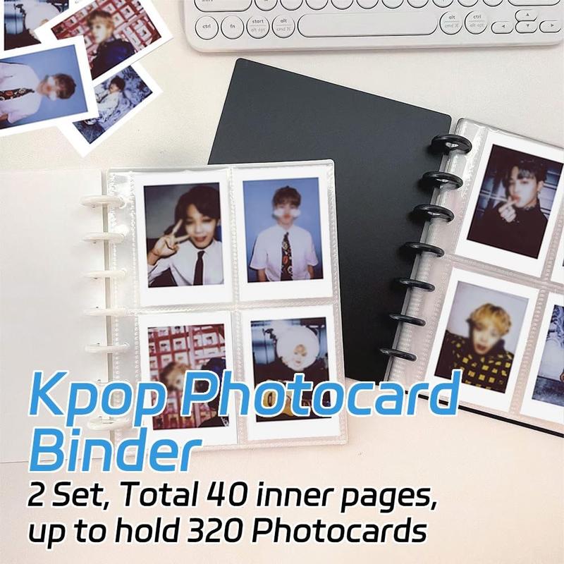 2 Pack K-Pop Photocard Binder, 40 Inner Page, 3-Inch Photo Card Holder Book, 2 x 20 inner pages, 2 x 80 pockets, display up to 320 photos, idol album, Black&White