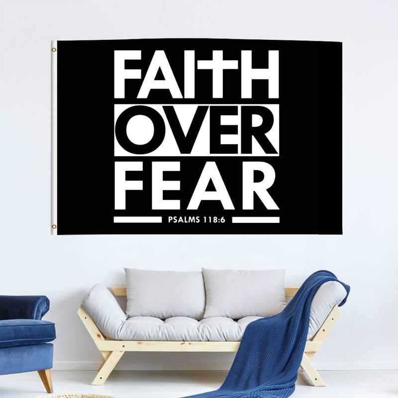 Faith Over Fear Bible Scripture Verse Christian Flag 3 X 5 FT Single Side Flag - Vivid Color and UV Fade Resistant - Canvas Header and Double Stitched - Polyester with Brass Grommets 3 X 5 Ft Banners