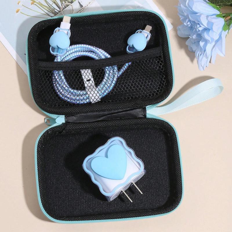 Heart Shaped Data Cable Storage Bag & Data Cable Protector Set, Storage Bag & Anti-breaking Data Cable & Charger Protector Set