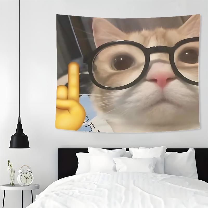 Cute Cat Pattern Tapestry, 1 Count Creative Glasses Cat Pattern Wall Hanging Tapestry, Wall Art for Home Living Room Bedroom Dorm Decor