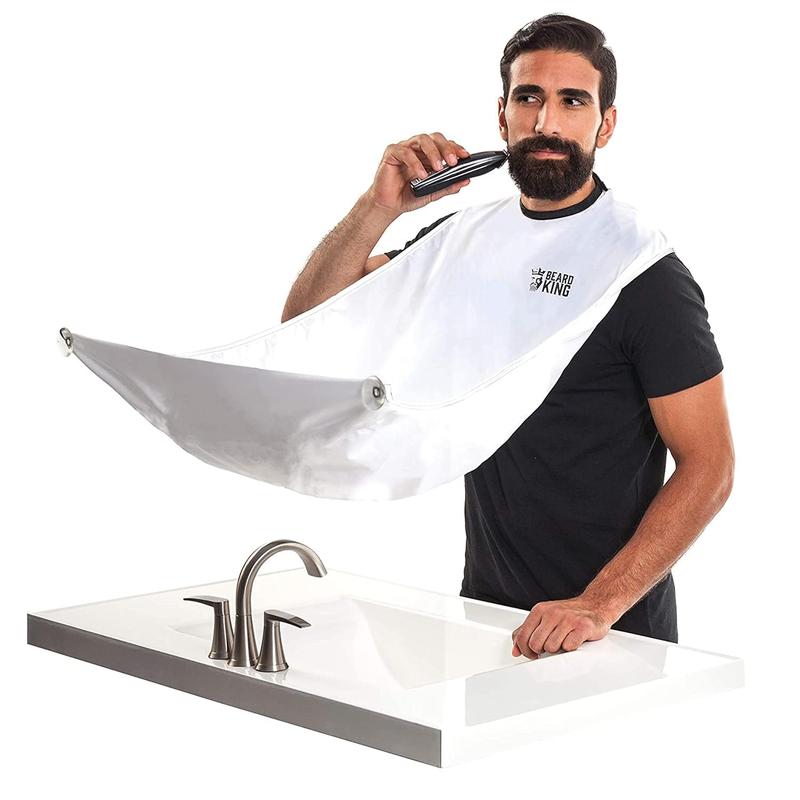 Bib Apron - Shaving Set for Dad - As Seen on Shark Tank - Men's Hair Catcher for Shaving - Grooming Accessories, White