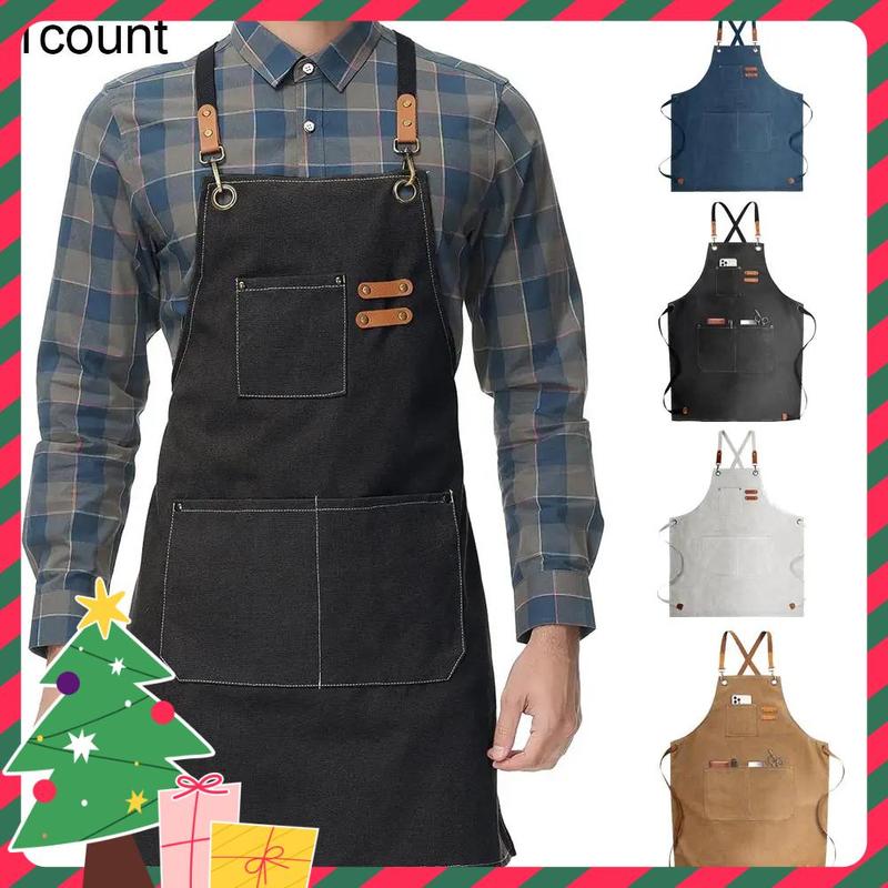 Canvas Apron with Pockets, 1 Count Reusable Oil-proof Waterproof Apron, Household Kitchen Cooking Apron for Baking BBQ, Kitchen Gadgets, Kitchen Accessories