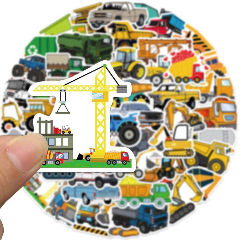 Cartoon Construction Truck Pattern Sticker (50pcs), Self Adhesive Decorative Sticker, DIY Decals for Water Bottle, Laptop, Phone Case