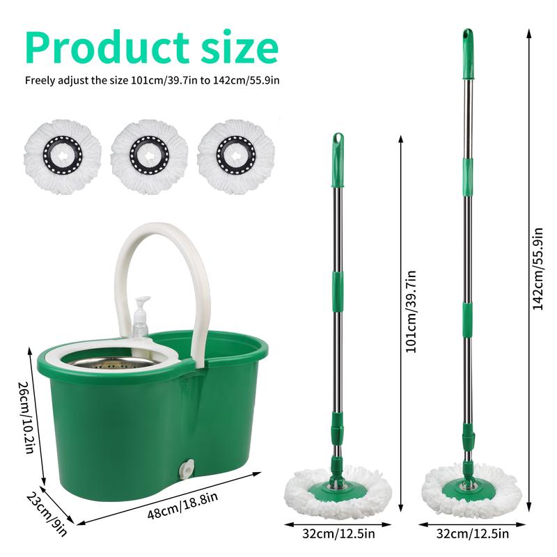 Colorful 360 Spin Mop Bucket Set with 3pcs Microfiber Replacement Heads for Home Cleaning Stainless Steel and PP Material Adjustable Handle Pet