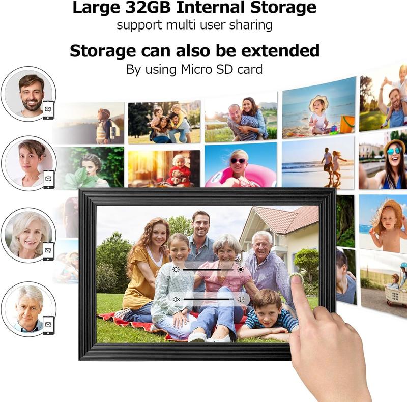 32GB 10.1 inch WiFi Digital Photo Frame 1280 * 800 IPS Touch Screen Share Moments via App from Anywhere, Support Mirco SD Card Extend Storage, Auto-Rotate