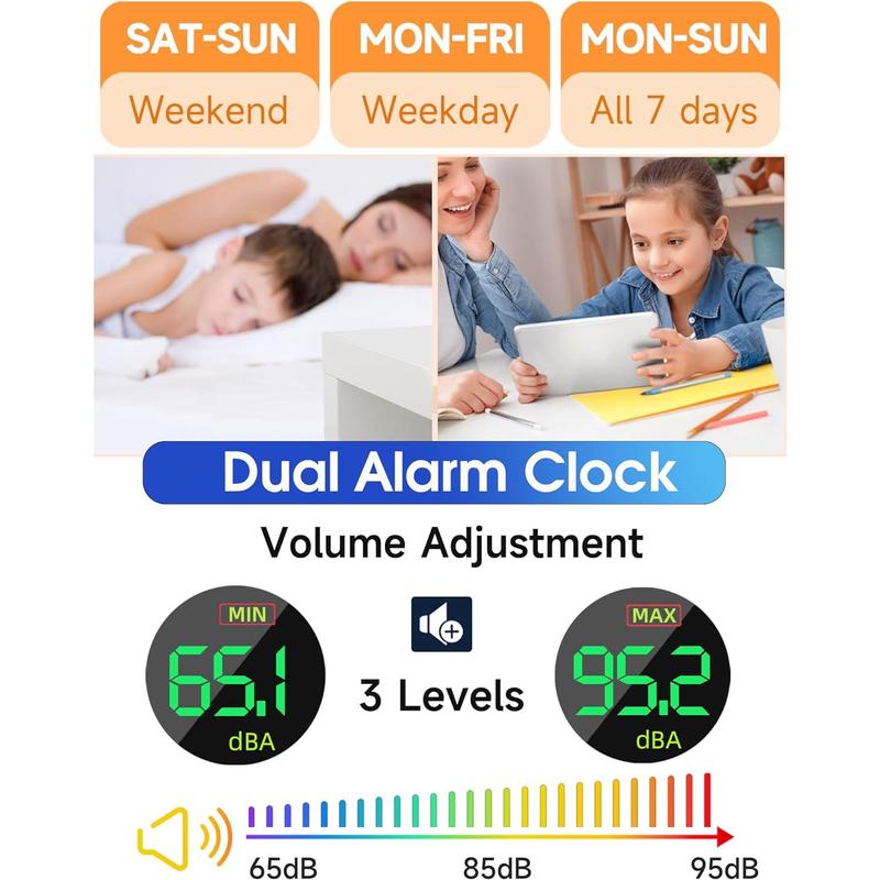 Extra Loud Alarm Clock for Heavy Sleepers Adults,Teens,Rainbow Clock for Bedrooms,Small Smart Bedside Digital Clock with Large Display,7 Color Night Light,12 24h(Black+Dynamic) Decor