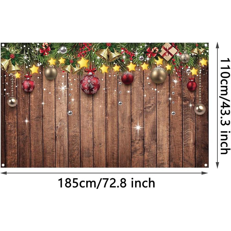 Christmas Backdrop for Photography Fabric Wood Pattern Background Merry Xmas Background Ornaments Pine Tree Photo Backdrop Merry Christmas Photo Background New Year Christmas Props, 72.8 x 43.3 Inch