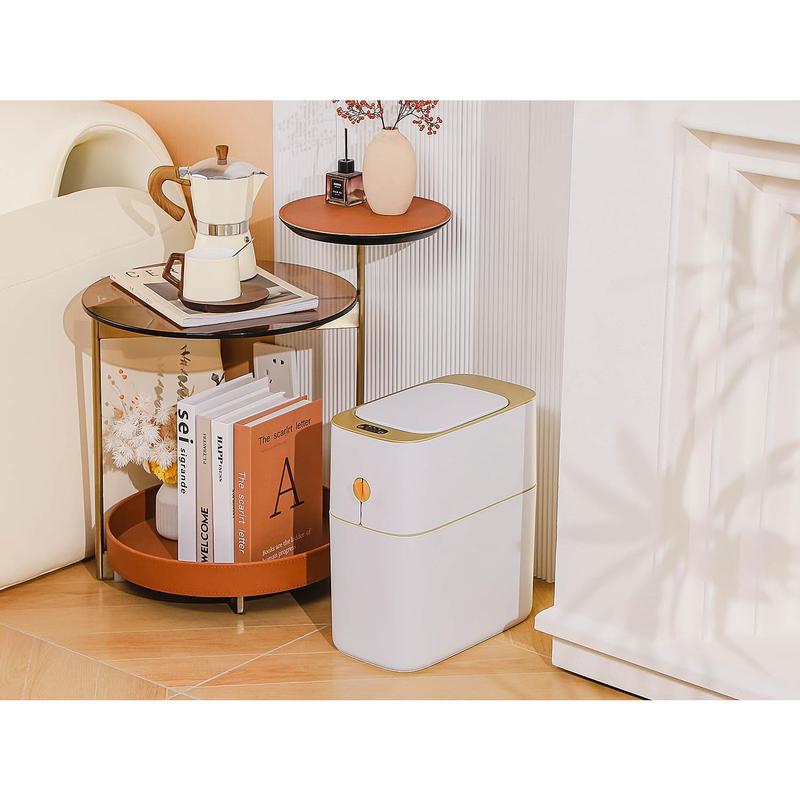 Bathroom Trash Can Automatic Touchless,Small Motion Sensor Trash Can with Lid,4 Gallon White- Narrow  Garbage Can,Boho Decorative Wastebasket for Bedroom,Home Office,Bathroom