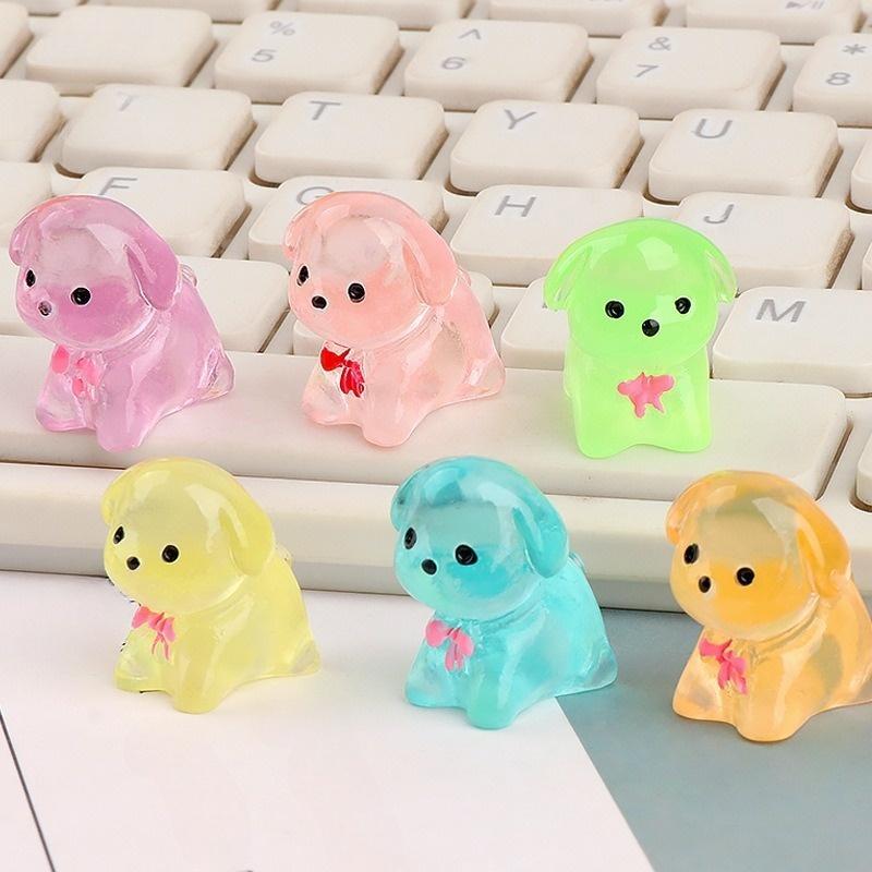 Cute Cartoon Mini Dog Shaped Resin Ornament, 6 Counts set Luminous Mini Animal Figurine, Home Decor for Living Room Bedroom Office