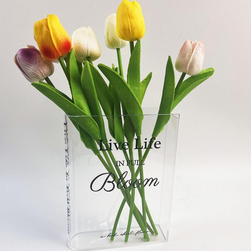 Acrylic Transparent Book Shaped Vase, Letter Pattern Clear Vase, Desktop Decorative Flower Arrangement Vase, Home Decor Ornament