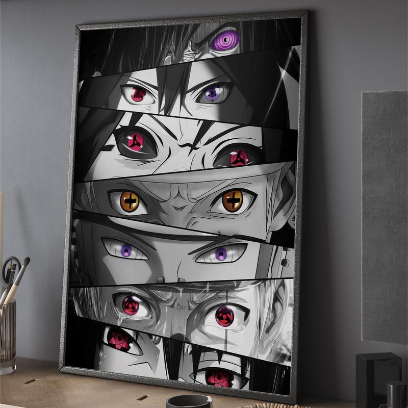 Naruto Poster Eyes Manga Art Anime Wall Print Minimalist Painting Digital Download colorful Art Naruto, Itachi, Kakashi Hatake