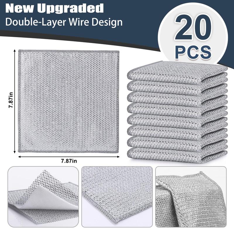 New Upgrade Steel Wire Dishcloth, Double-Layer Steel Wire Cleaning Cloth,Powerful Cleaning Non-Scratch Wire Dishcloth Rag for Cookware, Sinks, Dishes, Stove Tops Kitchen Traditional