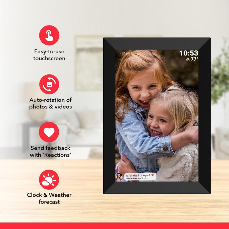 32GB FRAMEO 10.1 inch WiFi Digital Picture Frame 1280x800 HD IPS Touch Screen Smart Cloud Photo Frame, Auto-Rotate, Wall Mountable, Easy Setup to Share Photos or Videos via Frameo