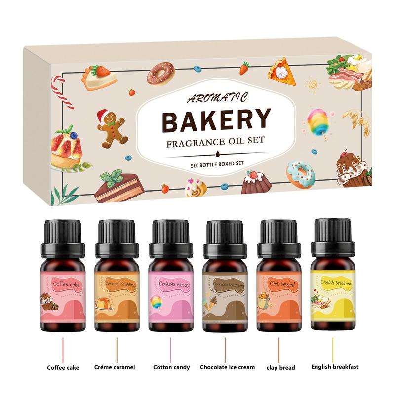 Bakery Fragrance Oil Set, 6 Counts box Aromatherapy Essential Oil, Home Fragrance for Living Room, Bedroom, Office, Car, Party Gift