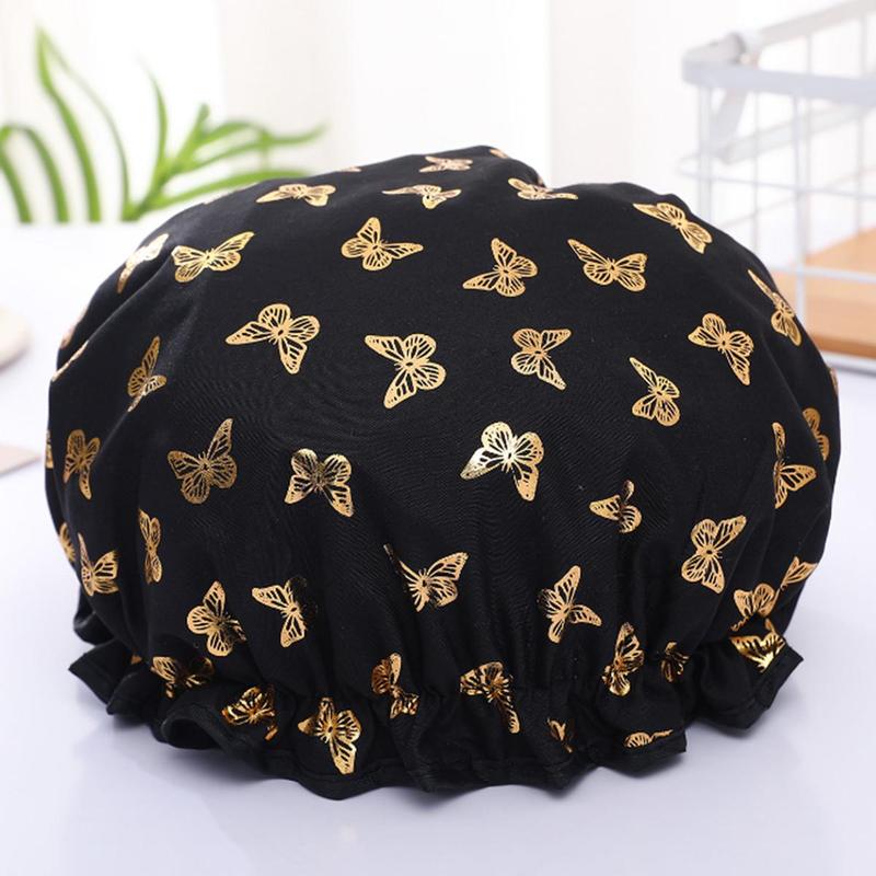 Double Layer Thickened Shower Cap, 1 Count Butterfly Pattern Waterproof Bathing Hair Cap, Bathroom Supplies for Women & Girls