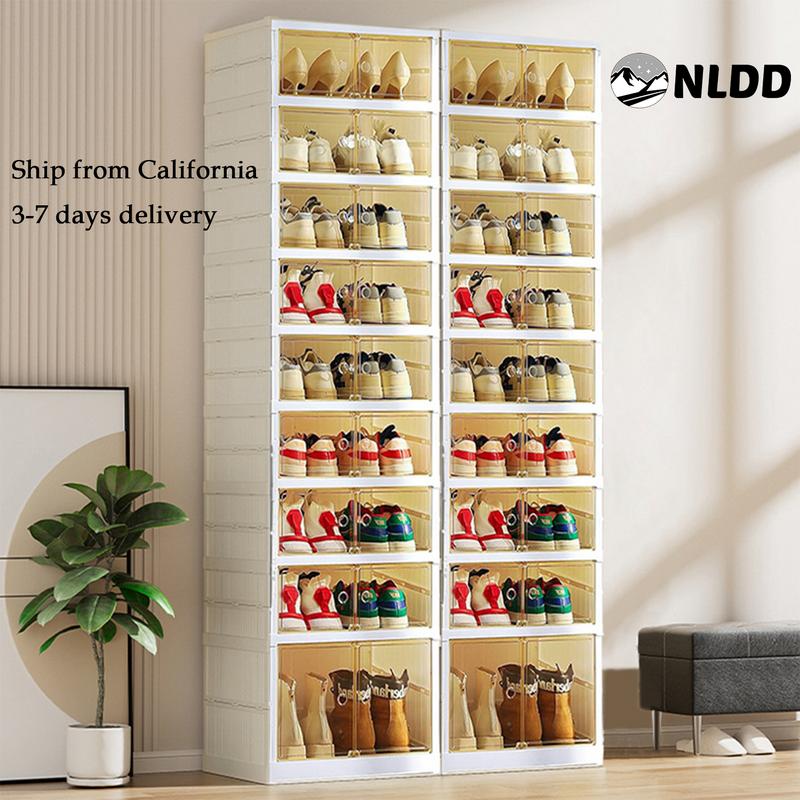 NLDD's 9-Tier (8+1) Adaptive Shoe Storage System: Clear, Space-Saving for 18 Pairs, Closet-Friendly Collapsible Design, Complete with Shoe Boxes