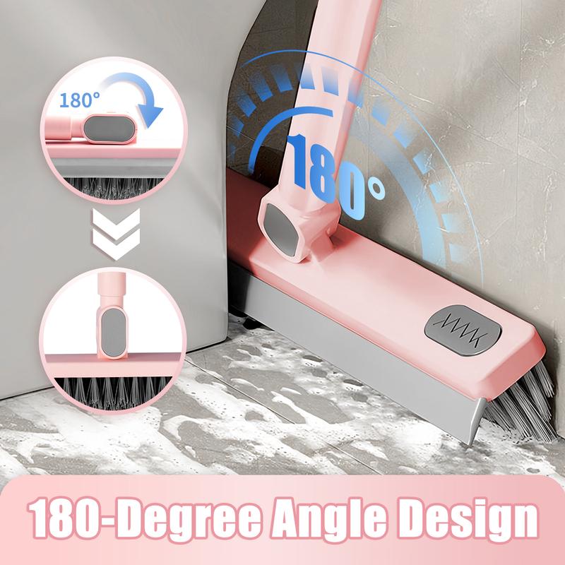 HAOTIKYU Pink Floor Scrub Brush with Long Handle 58'' Telescopic Handle Scrape Brush V-Shaped Corner Stiff Bristle Floor Scrubber with Squeegee for Cleaning Shower Bathroom Garage Kitchen Wall Tub Deck Tile