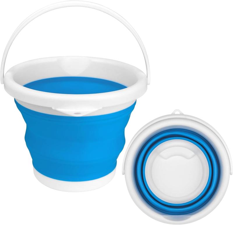 Collapsible Mop Bucket and Ice Bucket-5L(1.3 Gallon) Household Cleaning Silicone Dust Mops Bucket, Portable Bathroom Cleaning Supplies Bucket for Cleaning  Spin Mops for Floor Blue