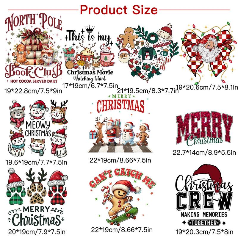 Christmas Themed Embossing Sticker, 10pcs set DIY Heat Transfer Sticker, DIY Decorative Sticker for T-shirt, Jeans, Backpack, Hat, Christmas Gift