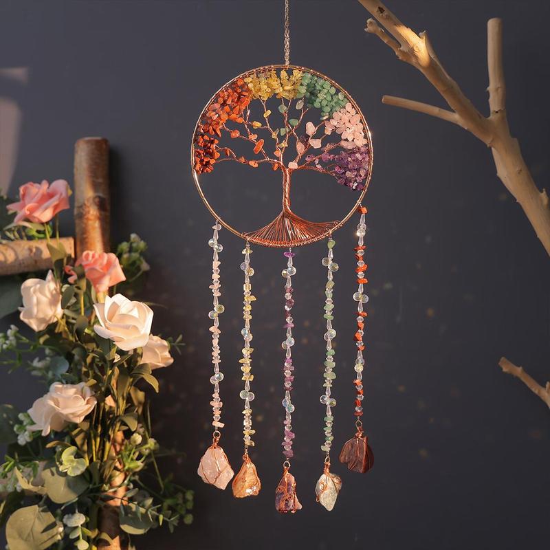 Colorful Tree Of Life Dream Catcher for Room Decor, 1 Count Artificial Crystal Hanging Decor, Boho Style Hanging Decor for Home Living Room Room Garden Wall Decor