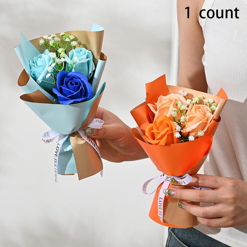 Artificial Rose Bouquet, 1 Count Faux Flower Bouquet, Decorative Flowers for Home Party & Wedding & Anniversary & Birthday, Gift for Mom