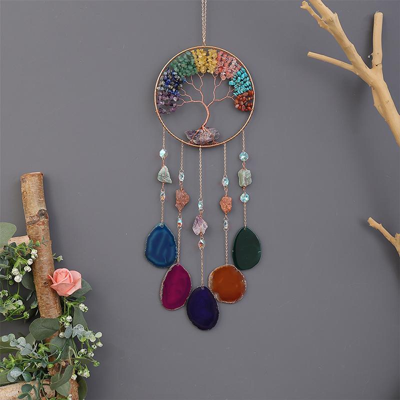 Colorful Tree Of Life Dream Catcher for Room Decor, 1 Count Artificial Crystal Hanging Decor, Boho Style Hanging Decor for Home Living Room Room Garden Wall Decor