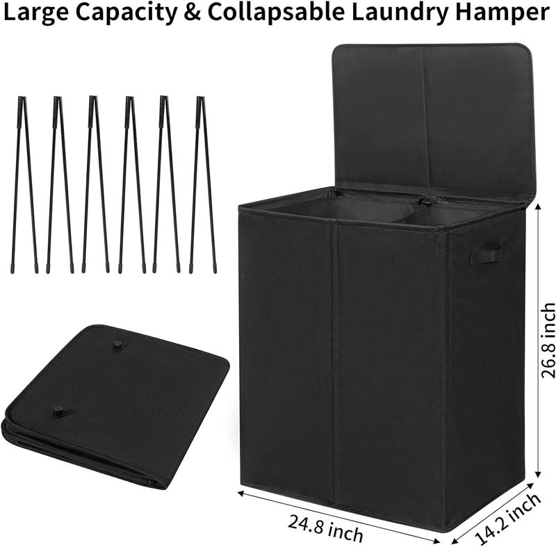 [Back to School] 154L Double Laundry Hamper with Lid, 2-Section Collapsible Organizer for Bedroom, Dorm, Bathroom, College