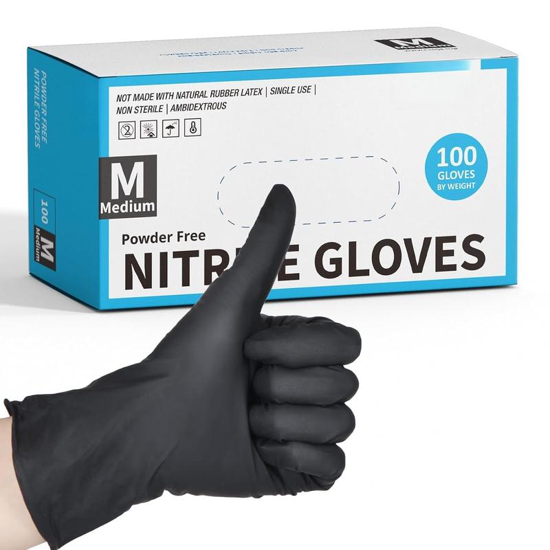 Black  Disposable Gloves, 4 Mil   Gloves, Latex & ,  Safe, Textured Fingertips, Cleaning, Medium, 100 Count