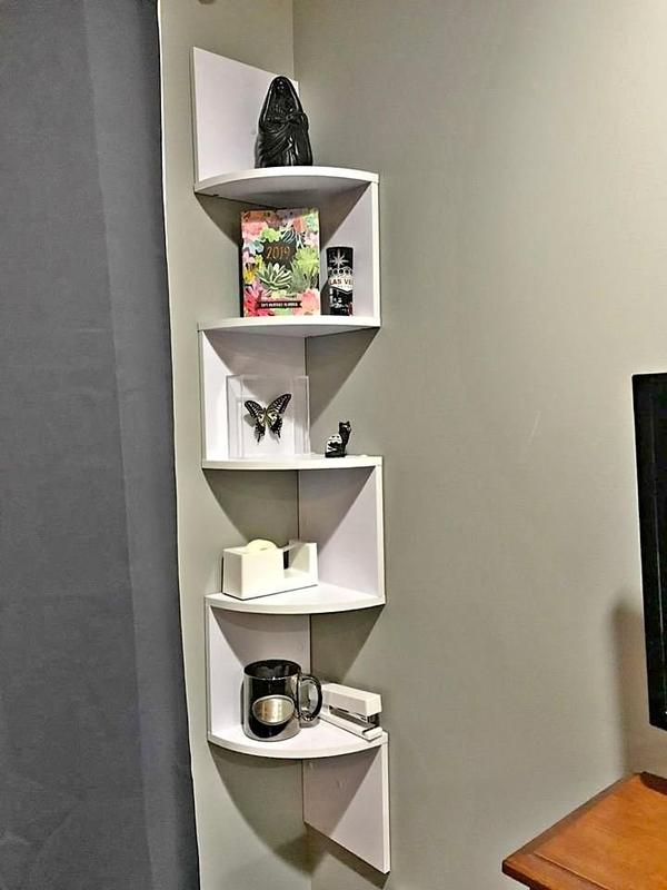 Corner Shelf Unit Wall Mount 5 Tier Wood Floating Shelves for Bedrooms, Kitchens, Offices