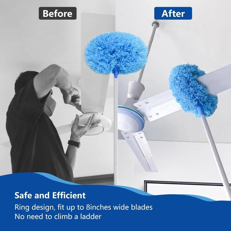 Ceiling Fan Duster Cleaner with Long Extendable Handle, Reusable Washable Microfiber Blade Cleaner with Telescoping Pole, Perfect for High Ceilings, Walls, Furniture, Bookshelves, and Doors Includes Extra Long Reach for Easy Dusting