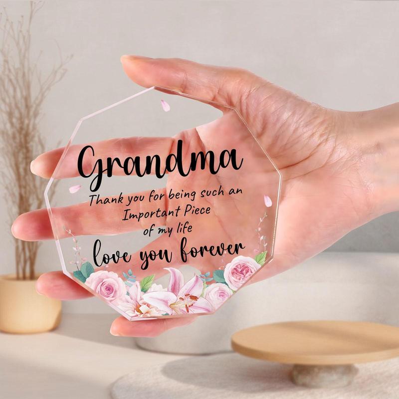 Irregular Shaped Acrylic Plaque, Flower Pattern Transparent Acrylic Gift for Grandma, Creative Birthday Gift for Grandma, Home Decoration Ornaments