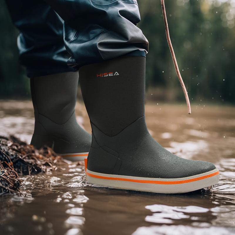 HISEA Men's Rubber Rain Boots Waterproof Garden Fishing Outdoor Deck Boots Tuff boots Comfortable