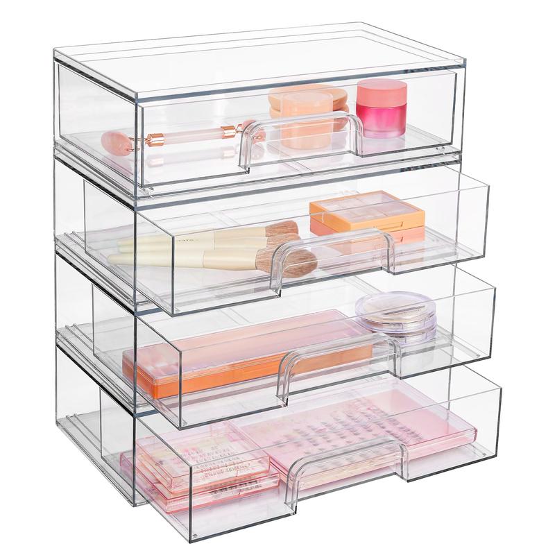 Vtopmart Clear Stackable Transparent Acrylic Plastic Storage Wide Drawers,Desk Organization Boxes  for Makeup Palettes, Cosmetics, and Beauty Supplies