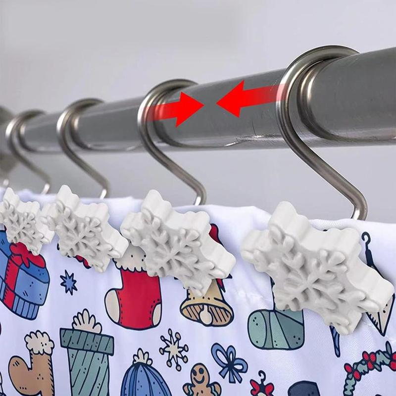 Christmas Snowflake & Star Design Shower Curtain Hook, 12pcs set Cute Decorative Shower Curtain Hook, Bathroom Accessories for Home Hotel Salon Dormitory Decor