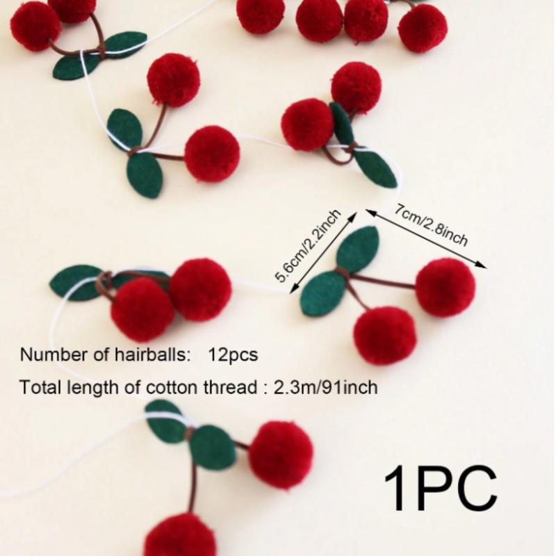 Hangable Cherry Plush Ball DIY Threading Banner for Bedroom Wall Decoration - Ornaments