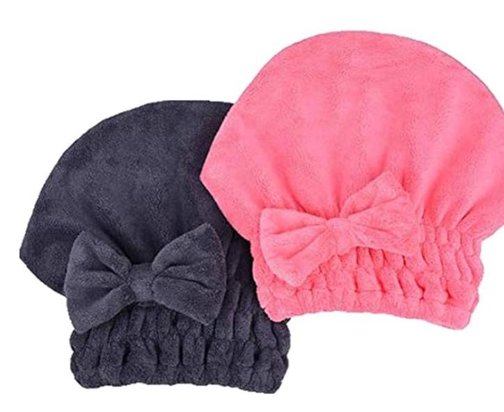 2 Pack Hair Plopping Wrap Microfiber Hair Drying Towels Head wrap with Bow-Knot Shower Cap Hair Turban hair Wrap Bath Cap for Curly Long & Wet Hair Gift for Women Hand Lint