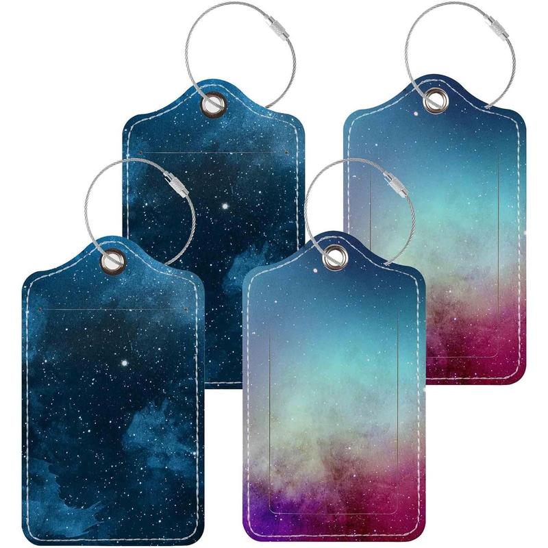 4 Pack Luggage Tags with Full Privacy Cover Stainless Steel Loop for Travel Bag Suitcase