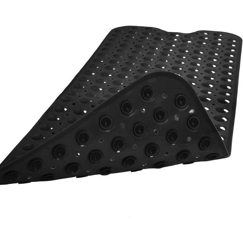 Bathtub and Shower Mats, Extra Long Non-Slip Bath Mat 39 X 16 Inch, Machine Washable Bath Tub Mat with Suction Cups & Drain Holes for Bathroom, Black