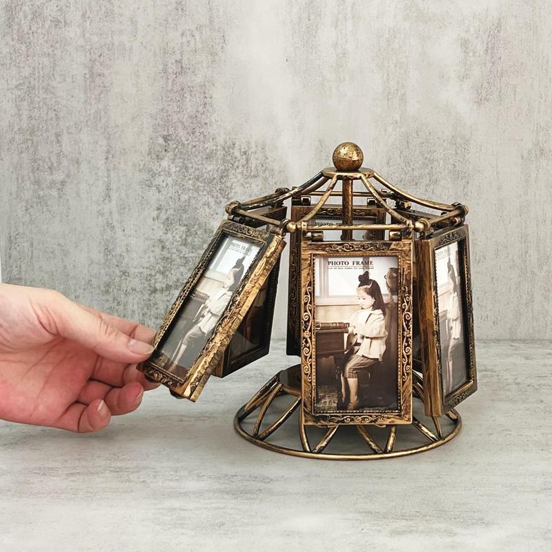 Musical Design Carousel Rotatable Photo Frame, Vintage Photo Frame Stand, Desktop Decorative Photo Frame, Home Decor for Living Room Bedroom