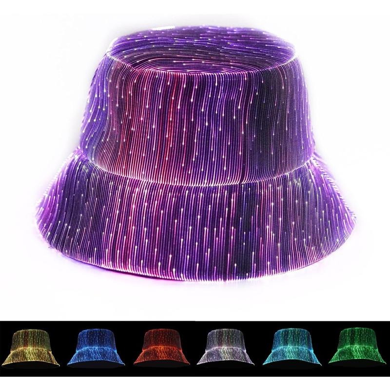 LED Hat Rave Bucket Hat, Light up Crazy Hat 7 Colors Party Hat, Glow in The Dark Party Hat USB Rechargeable Festival Gear