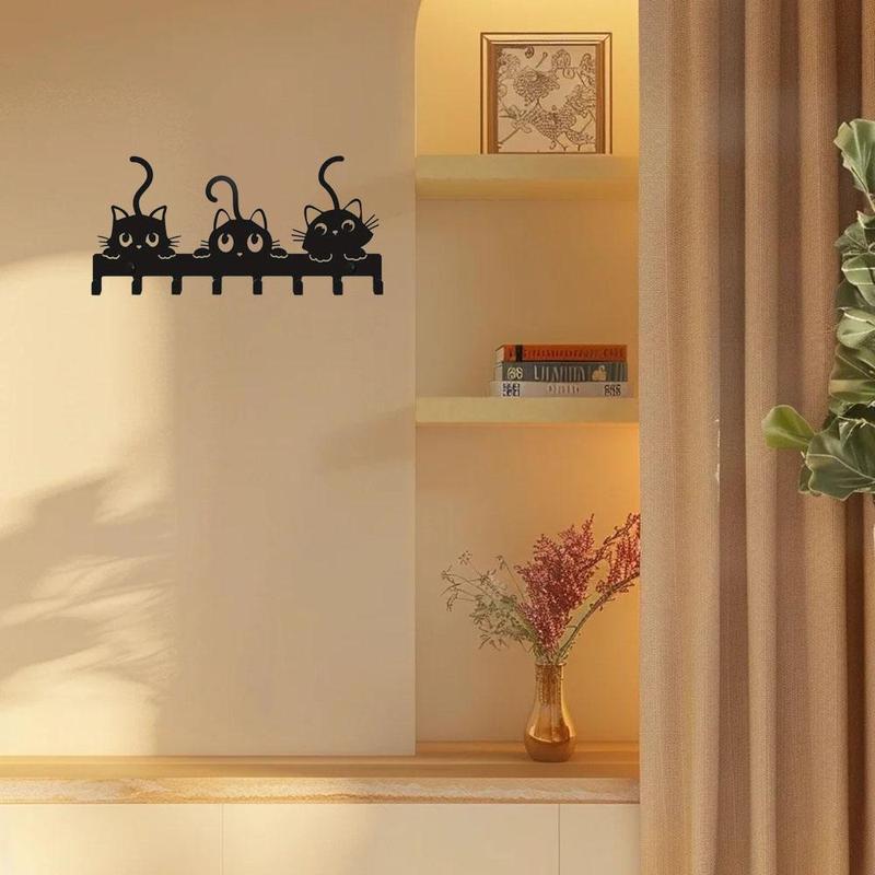 Cute Cartoon Cat Design Key Holder, 1 Count Wall Mounted Key Holder, Multifunctional Home Organizer for Living Room Bedroom