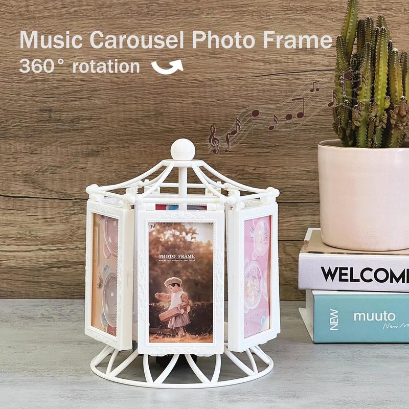 Musical Design Carousel Rotatable Photo Frame, Vintage Photo Frame Stand, Desktop Decorative Photo Frame, Home Decor for Living Room Bedroom