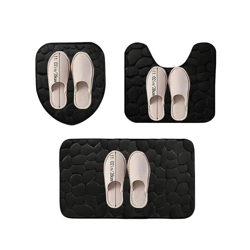 3pcs Memory Foam Bathroom Mats Set, Non-Slip Bath Rug, Toilet U-Shape Mat, Soft Comfortable Shower Room Carpet, Stone Embossed Solid Color Bath Mat, Bathroom Decor,  kitchen Area Rugs, Bathroom Accessories water absorbent bath Pebble Letter