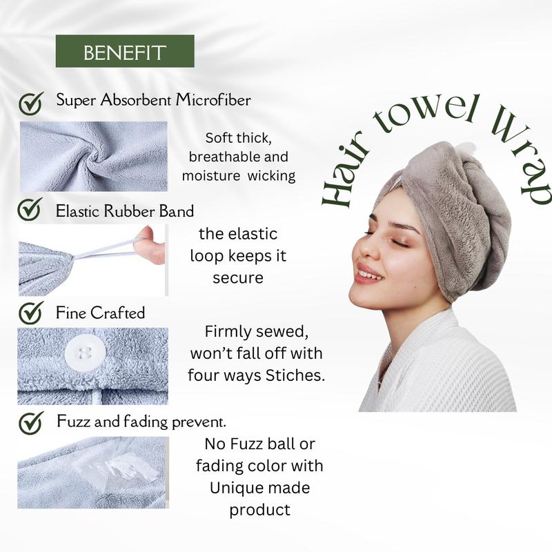 Hair Towel Wrap Microfiber Soft Pack Absorbent drying turbans curly hair well secure easy to use for all age Lightweight Bathroom Reusable breathable