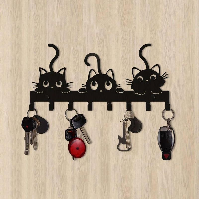 Cute Cartoon Cat Design Key Holder, 1 Count Wall Mounted Key Holder, Multifunctional Home Organizer for Living Room Bedroom