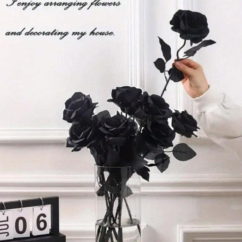 5pcs Black Roses Artificial Flowers With Stems for Halloween Home Decoration