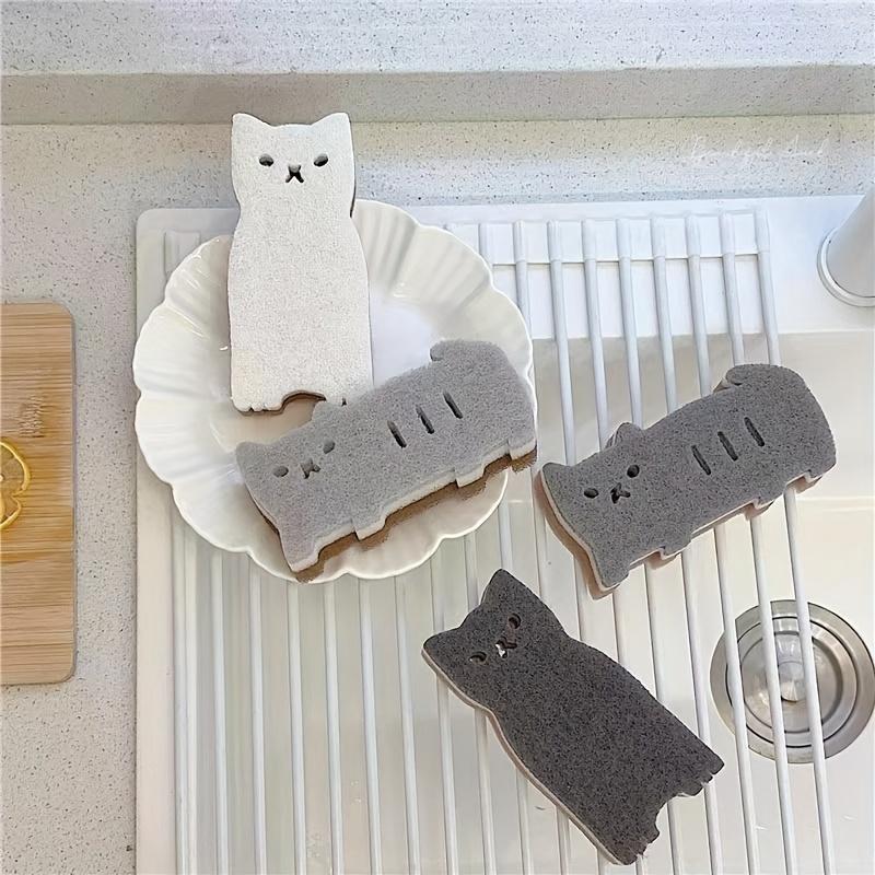 4pcs Cute Cat Sponge Set for Kitchen - Thick, Durable Dishwashing & Cleaning Tools