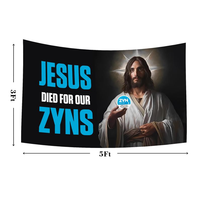 Zyn Jesus Flag 3x5 Feet Flag Funny Poster Durable Man Cave Wall Flag with Brass Grommets This beautiful entertaining banner flag for College Dorm