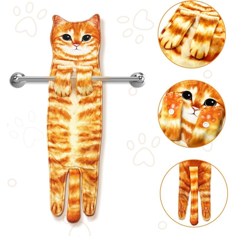 PAT JUUMG Funny Cat Hand Towels for Bathroom Kitchen Decor Cat Towel,Cute Decorative Hanging Face Towels,Super Absorbent Soft, Housewarming Gift,Cat Lovers Gifts for Women (Orange)