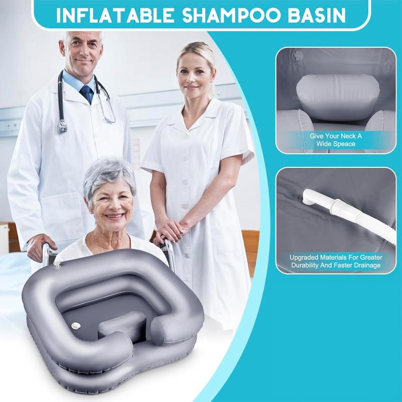 Inflatable Shampoo Basin - Portable Hair Washing Bowl Tub for Bedridden, ,Injured, , Hair Washtub for Dreadlocks and at Home Sink Washing (Silvery)